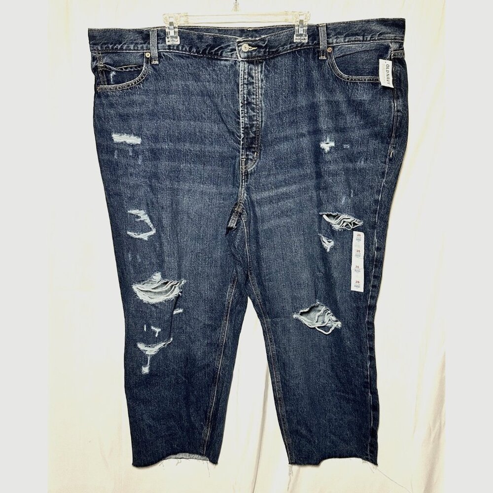 Old Navy High Rise Slouchy Straight Ripped Cut Off Jeans 26 High Rise Button Fly